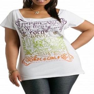 NWT ROCAWEAR  Y2K , 00,s Gel Printed Repeat Roc Top Tee PLUS  2X 18 20